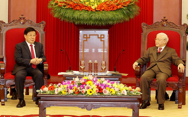 Tổng Bí thư, Chủ tịch nước Nguyễn Phú Trọng tiếp Bộ trưởng Công an Trung Quốc Triệu Khắc Chí.