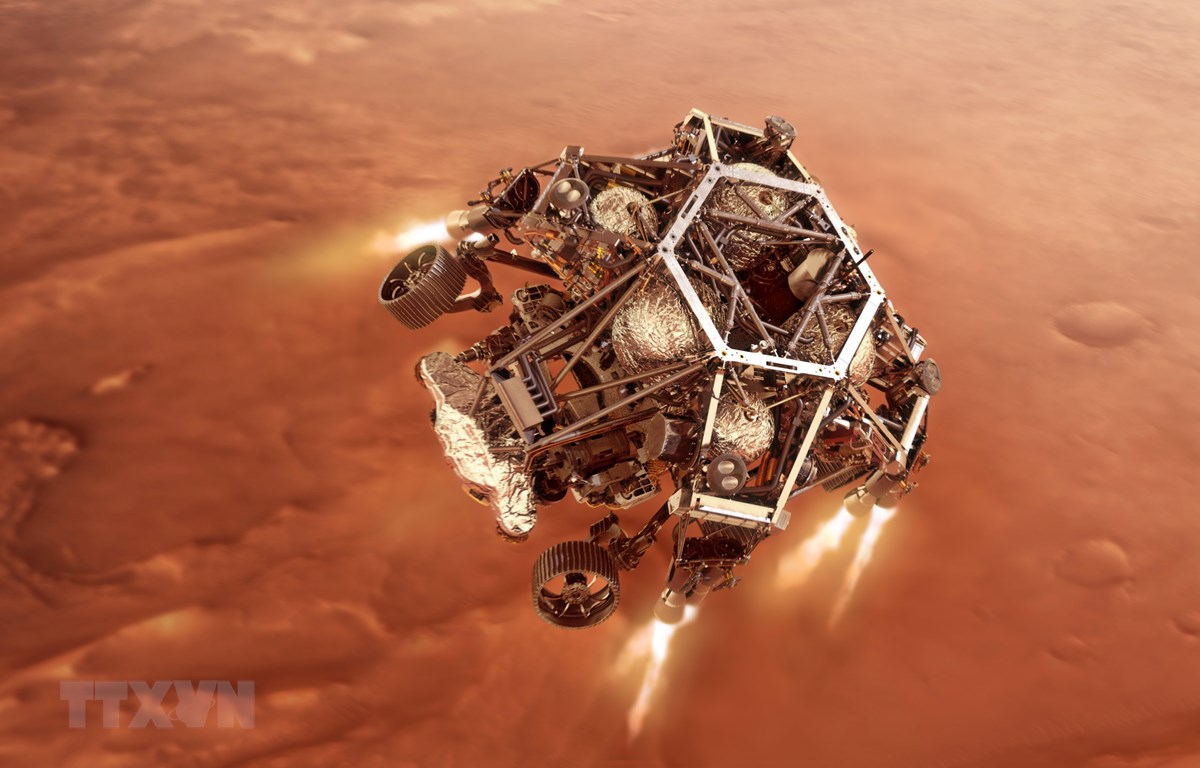 Hình ảnh mô phỏng tàu thăm dò Perseverance tiến gần tới bề mặt sao Hỏa. Ảnh do NASA cung cấp.