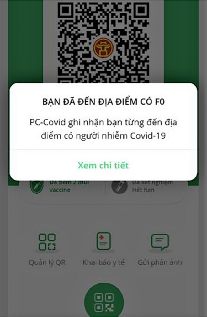Ứng dụng PC-COVID sẽ cảnh báo người dùng nếu có thời gian quét mã QR trước hoặc sau trong vòng 1 tiếng so với thời gian quét mã QR của F0 tại cùng địa điểm.