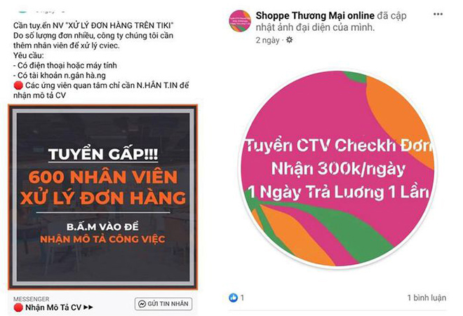 Những kẻ lừa đảo giả các trang web đăng tuyển công tác viên làm việc online với mức lương hấp dẫn