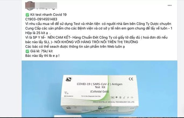 Kit test nhanh COVID-19 được rao bán tràn lan trên các trang mạng xã hội.