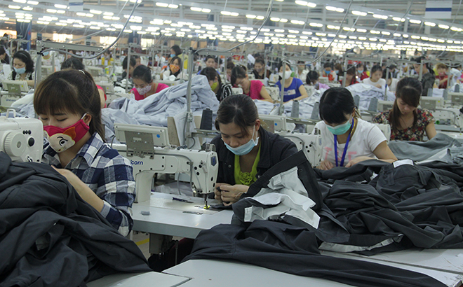 Garment production at Vina KNF International Co., Ltd, Co Phuc town, Tran Yen district.