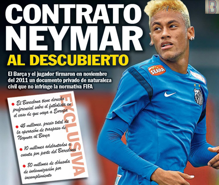 Trang nhất nhật báo SPORT tiết lộ hợp đồng giữa Neymar và Barca