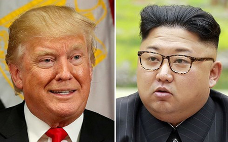 Nhà lãnh đạo Triều Tiên Kim Jong Un (phải) và Tổng thống Mỹ Donald Trump.
