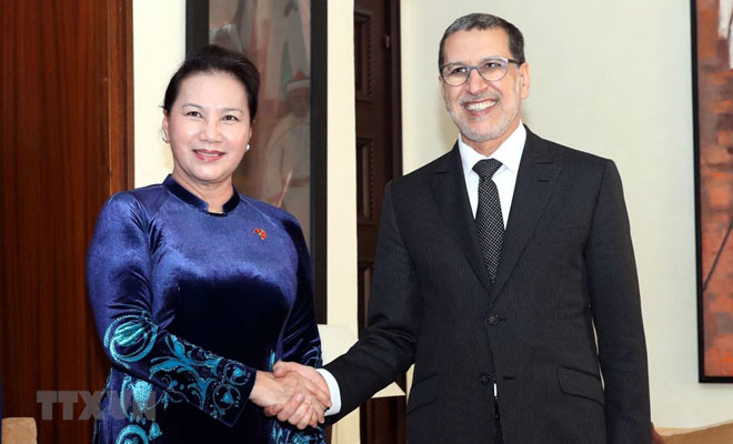 Chủ tịch Quốc hội Nguyễn Thị Kim Ngân hội kiến với Thủ tướng Marocco Saadeddine Othmani.