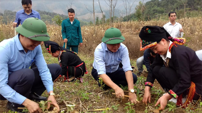Nhân dân xã Xuân Tầm ra quân trồng rừng vụ xuân.