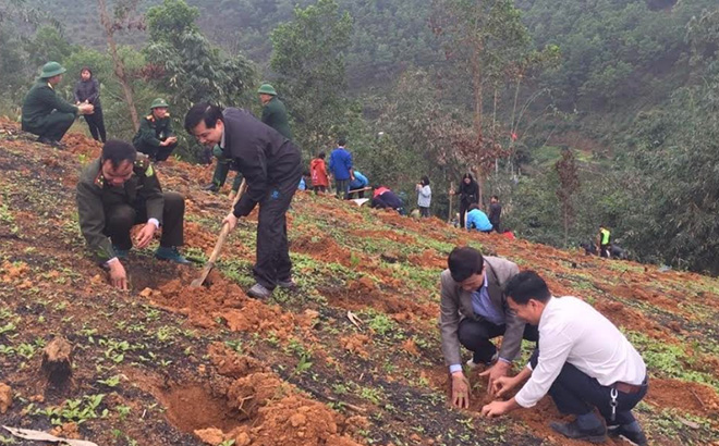 Nhân dân xã Đại Đồng ra quân trồng rừng vụ xuân năm 2020.