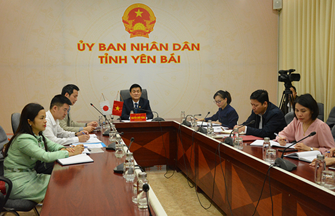 Yen Bai officials at the online working session.
