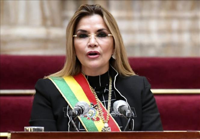Cựu Tổng thống lâm thời Bolivia Jeanine Anez phát biểu tại một sự kiện ở La Paz ngày 6/8/2020.