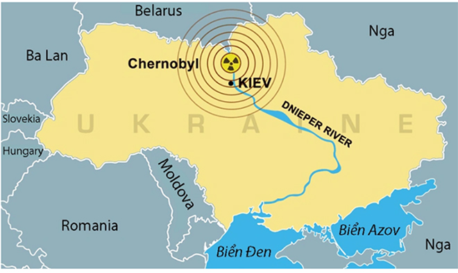 Vị trí khu vực nhà máy điện hạt nhân Chernobyl bỏ hoang.