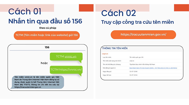 Cách thức nhắn tin tra cứu tên miền trên đầu số 156 và website.