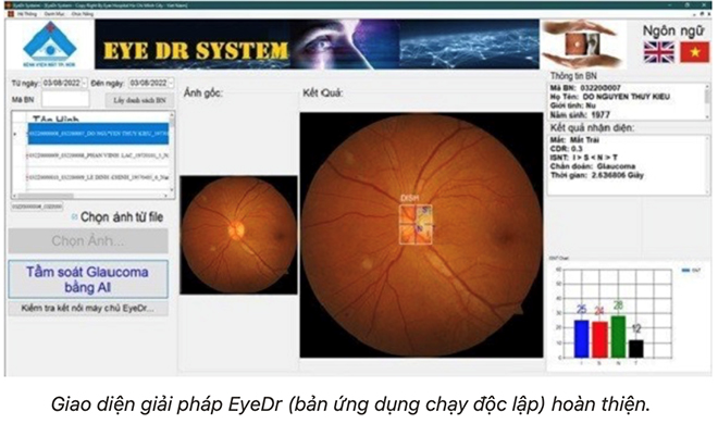 Giao diện ứng dụng EyeDr trên máy tính khi đọc phim chụp đáy mắt.