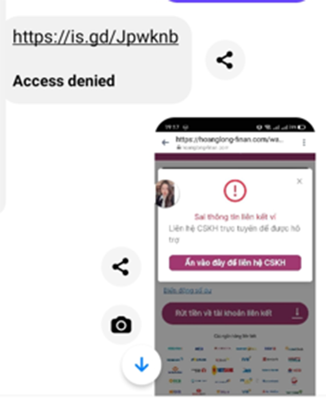 Thông báo chuyển khoản không thành công mà đối tượng sử dụng để lừa gạt khách hàng.