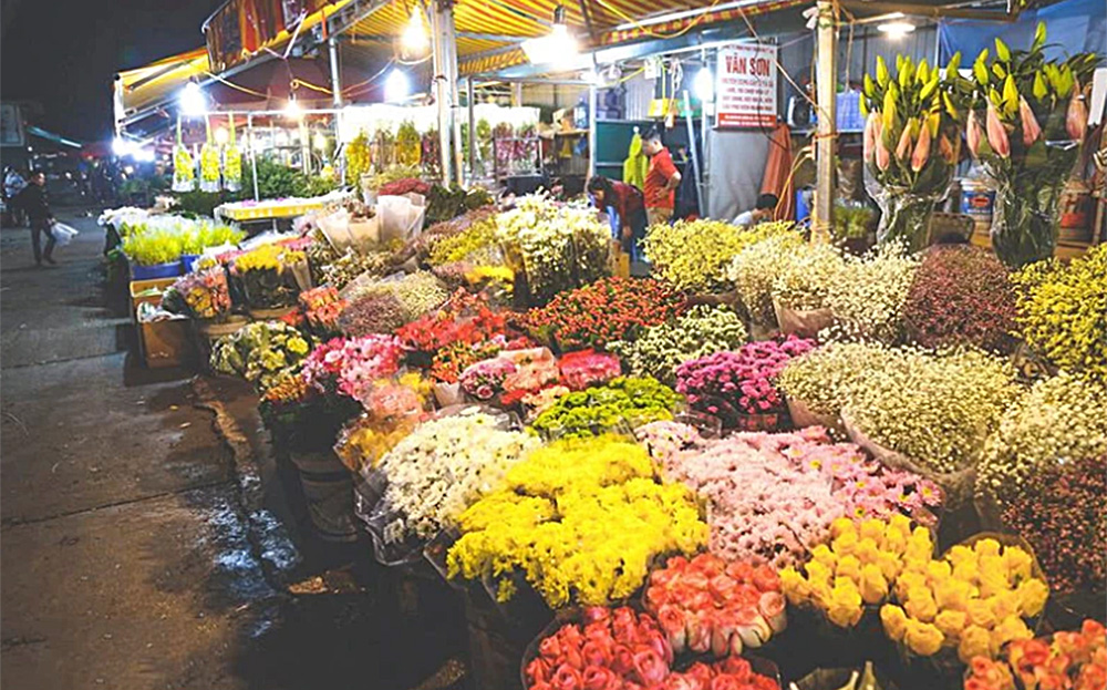 Các loài hoa khoe sắc trong đêm là nét đẹp của chợ hoa Quảng An.