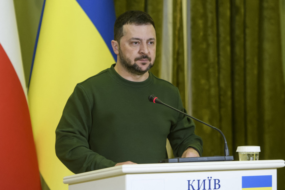 Tổng thống Ukraine Volodymyr Zelensky phát biểu tại Kiev ngày 22/1.