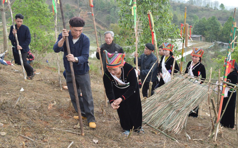 Lễ chọc lỗ tra hạt trong Lễ hội Cầu mùa của người Khơ Mú xã Nghĩa Sơn.