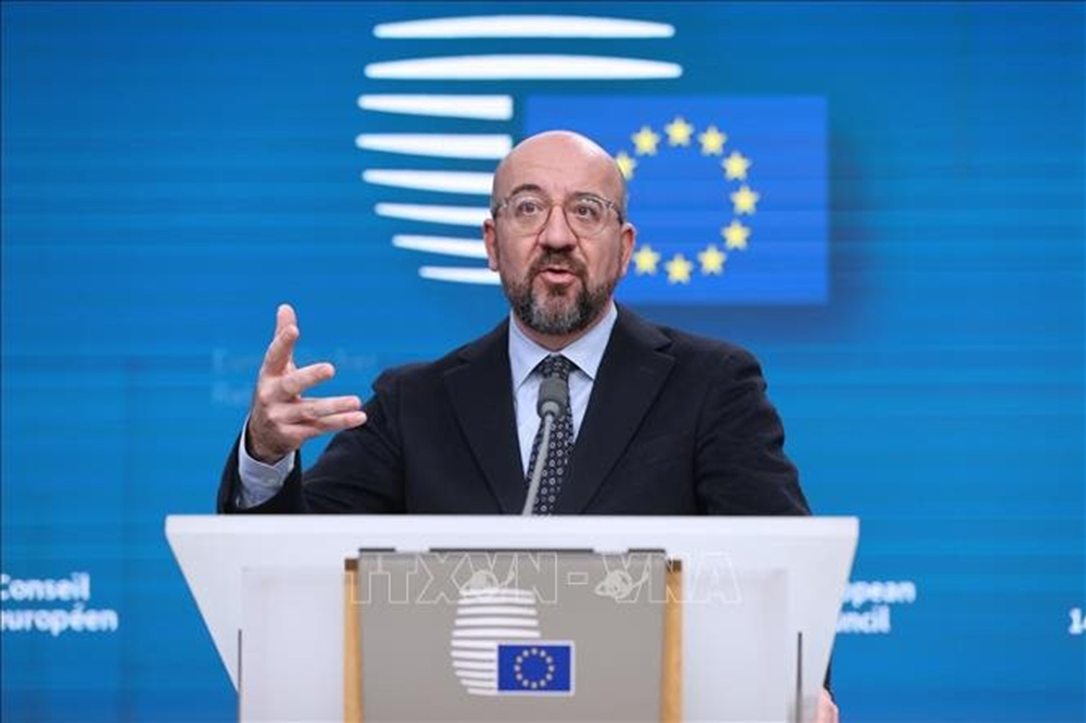 Chủ tịch Hội đồng châu Âu Charles Michel phát biểu tại cuộc họp báo ở Brussels, Bỉ, ngày 15-12-2023. Ảnh (tư liệu)