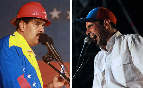 Hai ứng viên hàng đầu: Nicolas Maduro (trái) và Miranda Henrique Capriles.