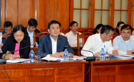 Đồng chí Nguyễn Chiến Thắng - Phó Chủ tịch UBND tỉnh trao đổi với Đoàn tư vấn hỗ trợ kỹ thuật Cơ quan hợp tác quốc tế Nhật Bản (JICA).
