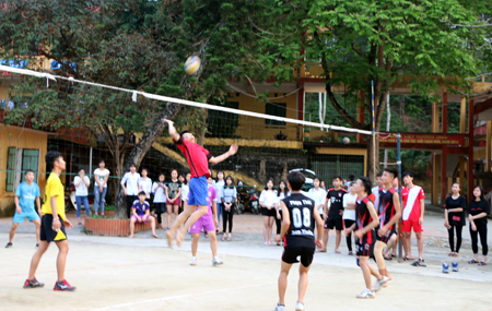 Học sinh Trường Phổ thông Dân tộc nội trú THPT tỉnh chơi bóng chuyền.