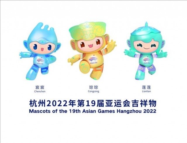 Ba linh vật Asiad 2022 (lần lượt từ phải sang) Lianlian, Congcong và Chenchen mới được nước chủ nhà Trung Quốc giới thiệu ở buổi ra mắt trực tuyến.