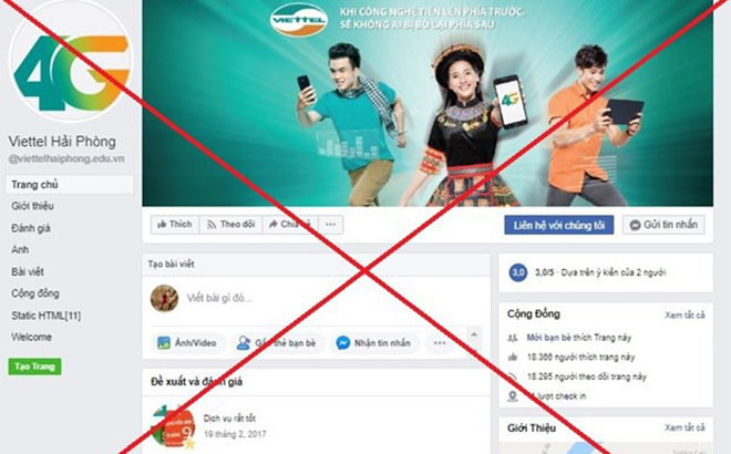 Một fanpage giả mạo Viettel trên facebook. (Ảnh chụp màn hình)