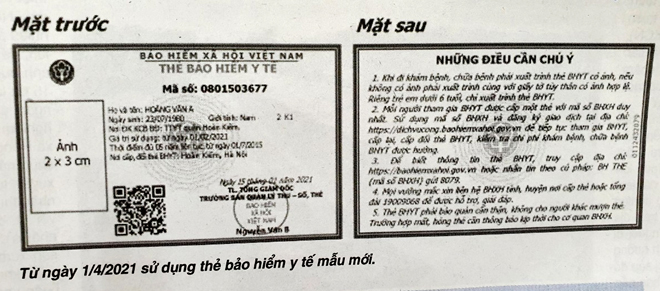 Từ ngày 1/4/2021 sử dụng thẻ bảo hiểm y tế mẫu mới.