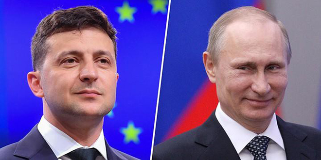 Ông Zelensky (trái) và ông Putin