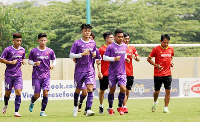 Một buổi tập luyện của đội tuyển bóng đá nam U23 Việt Nam chuẩn bị cho SEA Games 31. Ảnh: VFF