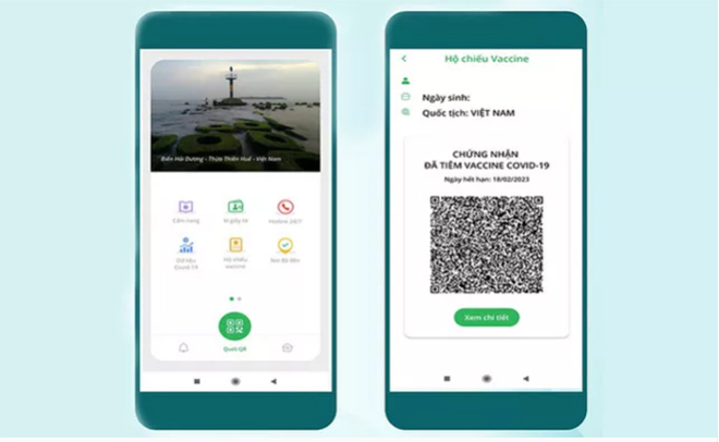 Mẫu hộ chiếu vaccine hiển thị trên ứng dụng PC Covid-19 - Ảnh: Bộ Y tế