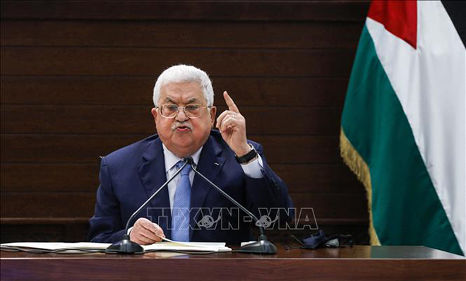 Tổng thống Palestine Mahmoud Abbas phát biểu tại một cuộc họp ở thành phố Ramallah, Bờ Tây ngày 3/9/2020.