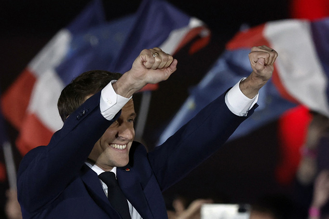 Tổng thống Pháp Emmanuel Macron chiến thắng trước đối thủ Marine Le Pen trong cuộc bầu cử hôm 24-4.