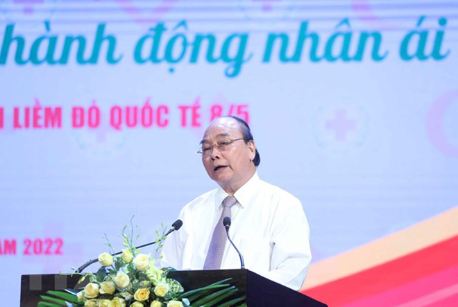 Chủ tịch nước Nguyễn Xuân Phúc phát biểu tại Lễ phát động Tháng Nhân đạo năm 2022.