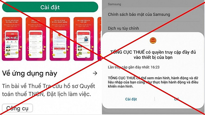 Ảnh chụp ứng dụng giả mạo ứng dụng ngành Thuế để lừa đảo chiếm đoạt tài sản.