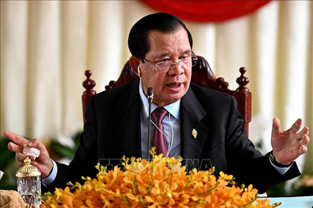 Chủ tịch đảng Nhân dân Campuchia (CPP) cầm quyền, ông Samdech Techo Hun Sen phát biểu tại cuộc họp báo ở Phnom Penh ngày 22/8/2023.
