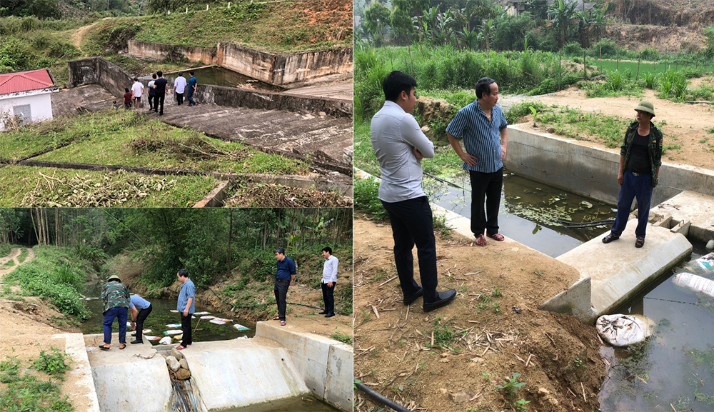 Lãnh đạo Chi cục Thủy lợi cùng Công ty TNHH Tân Phú kiểm tra các công trình thủy lợi tại làng Át, xã Minh Xuân, huyện Lục Yên.