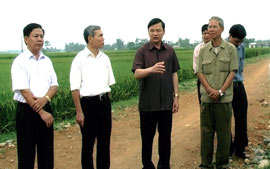 Lãnh đạo huyện Văn Chấn kiểm tra việc giải tỏa diện tích lấn chiếm trên cánh đồng Mường Lò.

