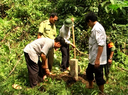 Nhân dân xã Nậm Chắn, xã Phan Thanh (Lục Yên) cắm mốc ranh giới rừng.