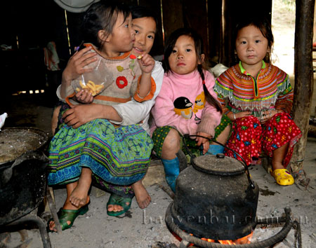 Những gia đình người Mông đông con như thế này không phải là hiếm ở vùng cao Yên Bái.