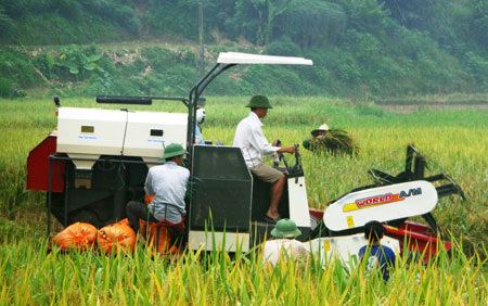 Nông dân Lục Yên thực hiện cơ giới hóa trong sản xuất nông nghiệp.
