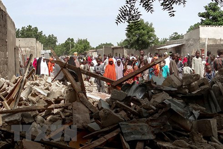 Hiện trường một vụ tấn công tại Maiduguri, Nigeria.