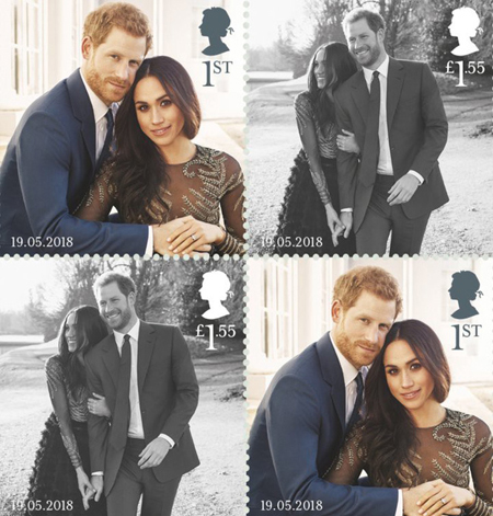 Bộ tem đặc biệt chào mừng đám cưới giữa Hoàng tử Anh Harry và nữ diễn viên người Mỹ Meghan Markle.