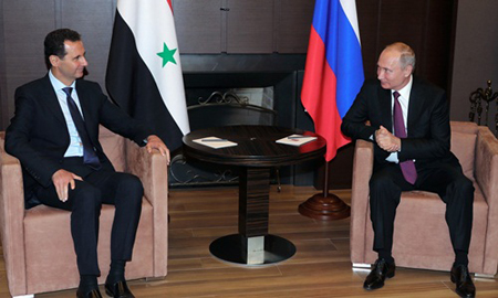 Tổng thống Syria Assad (trái) và Tổng thống Nga Putin trong cuộc họp ngày 17/5 tại thành phố Sochi.