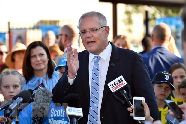 Thủ tướng Australia Scott Morrison trả lời báo giới tại Sydney ngày 18/5.