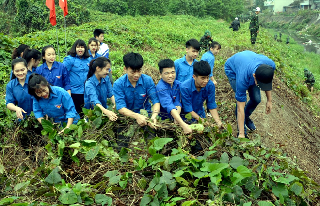 Đoàn viên thanh niên thành phố Yên Bái chung tay bảo vệ môi trường trong Ngày Chủ nhật xanh.