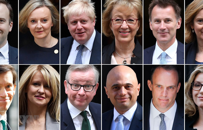 Cựu Ngoại trưởng Anh Boris Johnson (thứ 3 trái -trên) và các ứng cử viên có thể thay thế Thủ tướng Anh Theresa May.