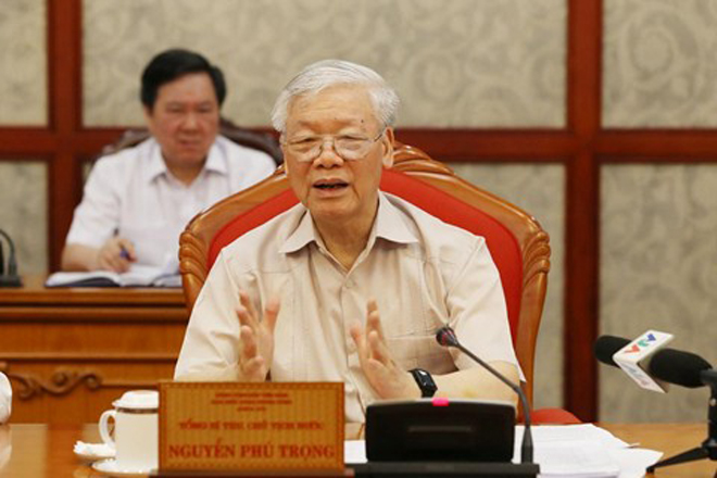 Tổng Bí thư, Chủ tịch nước Nguyễn Phú Trọng phát biểu tại cuộc họp Bộ Chính trị.