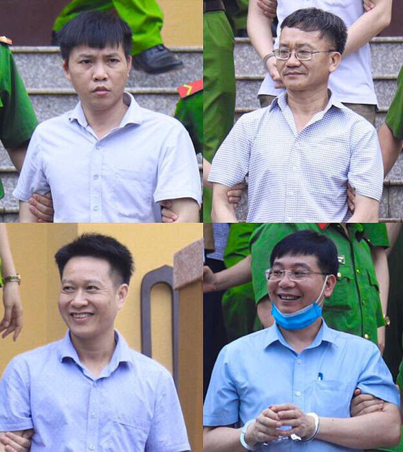 Các bị cáo Đỗ Mạnh Tuấn, Nguyễn Quang Vinh, Nguyễn Khắc Tuấn, Khương Ngọc Chất tại tòa.