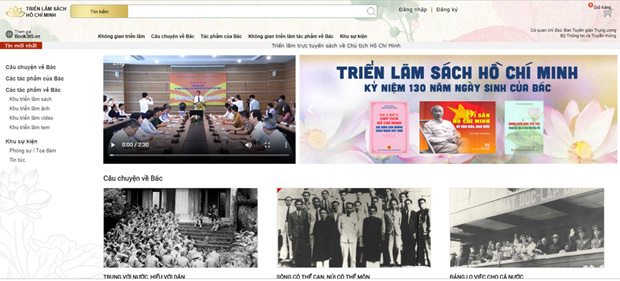 Ảnh chụp màn hình trang web Triển lãm sách kỷ niệm 130 năm Ngày sinh Chủ tịch Hồ Chí Minh.