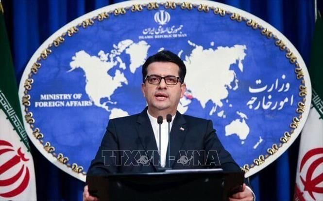 Người phát ngôn Bộ Ngoại giao Iran Abbas Mousavi phát biểu tại cuộc họp báo ở Tehran.